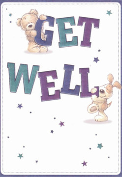 Bathed in the soft light of afternoon and evoking scenes along Northolt's lively Church Road, this get well card radiates comfort and playful charm. The illustration's focal point-a cuddly teddy bear perched upon the bold 'GET' and a rambunctious puppy nuzzling the sturdy 'WELL'-echoes gestures of care exchanged among neighbours here in Northolt after challenging days. Their rounded forms and tender expressions, brought to life in smooth brushwork, create a visual metaphor for support and optimism. Rich purples and lively teals anchor the lettering, their saturated colours standing out beautifully against the immaculate white, much like blooming flower displays in a fresh local shop. Sprinkles of star motifs recall childhood wishes and the magical belief in brighter tomorrows, infusing the artwork with positive energy. As a florist accustomed to composing healing bouquets for Northolt's families, I recognise the same gentle intention behind every element. This card's thoughtful composition extends a genuine gesture of hope-much like a bouquet arranged to lift someone's spirits with fresh, fragrant blooms.