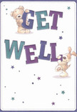 This whimsically illustrated get well card radiates with Northolt's signature warmth-two adorable companions, a teddy bear and an eager puppy, leap out from cheerful artwork, holding big, colourful letters that spell out 'Get Well.' The dense, velvety indigos and teals used in the text pop energetically against a creamy white background, echoing the vibrant seasonal florals so familiar in Northolt gardens. Twinkling stars, rendered in friendly blues and purples, add a sprinkling of hope and wonder across the composition. The fluffy textures of the bear and the puppy's long ears are so sensitively drawn they evoke the comfort of a favourite soft toy or a gentle hug from a friend on a blustery afternoon by Northala Fields. This joyful design isn't just a greeting-it's a deeply felt wish for brighter days, reminiscent of the loving care placed into each bouquet delivered across Northolt, carrying with it genuine compassion and gentle encouragement for someone's recovery.