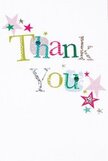 Gentle joy emanates from this thank you card, every element thoughtfully crafted to brighten the recipient's day here in Northolt. The words 'Thank You' unfold in a cascade of vivid colors: shimmering silver, radiant yellow, grass-green, sky-blue, each letter brimming with its own personality. Some are peppered with dots, others bear soft stitched lines, evoking images of handmade Northolt crafts and heartfelt attention to detail. Scattered stars in pink, teal, and dazzling silver dance lightly around the greeting, echoing the spirit of local celebrations and spontaneous kindnesses shared along Ealing Road. The pristine white background lends calm spaciousness, ensuring every colour, star, and textured letter finds its place in this simple yet exuberant composition. The mood is playful yet sincere, capturing the essence of gratitude-whimsical, heartfelt, and as comforting as a hand-delivered bouquet from a trusted Northolt florist. It's easy to imagine receiving both this card and a burst of fresh blooms, with the warmth of gratitude shimmering from the page and settling softly in the heart.