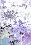 The design on this sympathy card reads like a quiet poem in watercolour, echoing the peaceful corners of Northolt where nature softens the day. Airy silhouettes of wildflowers, with fine, umbrella-shaped heads, reach upward on slender stems painted in tones of lavender, dusky blue, and soft, cool green. Each stem bends with a slight, graceful curve, as if responding to a gentle breeze passing over nearby open spaces and gardens. The background is a dreamy blend of muted purples and silvery blues, a mist-like wash that suggests twilight light settling softly over the area. Delicate butterflies appear among the blooms, their shapes transparent and lightly traced, hinting at transformation, remembrance, and the tender presence of those who have gone ahead. The flowers are not densely packed; instead, they're spaced with care, allowing the pale sky-like backdrop to show through and giving the composition a sense of air and silence. The mood is calm, respectful, and deeply considerate, much like the sympathy tributes we craft for families across Northolt when words are hard to find. Subtle shadows and highlights lend the petals and leaves a faint texture, just enough to suggest touch without weighing down the scene. Every element seems designed to soothe-the cool colour palette, the floating forms, the gentle vertical lines that draw the eye upward. This card offers a comforting visual embrace, an understated yet heartfelt way to share condolences and honour a life with grace.