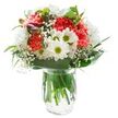 Captured against a radiant white background, this bouquet offers a burst of joyful colour that feels at home in Northolt-almost as if gathered after a morning spent wandering through Marnham Fields. Dense, coral-pink carnations with delicate ruffles stand in energetic clusters, whilst snowy white daisies and chrysanthemums open wide, adding an uplifting and sincere brightness. The arrangement is softened by clouds of baby's breath-tiny, star-like florets that infuse the ensemble with gentle airiness and warmth. Closed magenta alstroemeria buds peek shyly from the edge, introducing a subtle variation in hue and a sense of promise. Lush green foliage-glossy, rounded leaves mingling with slender, upright greens-cradles the bouquet, balancing its airy tone and infusing a dash of garden-fresh beauty reminiscent of local Northolt allotments. Held in a crystal-clear glass vase brimming with fresh water, the sturdy stems are clearly visible beneath the waterline, emphasizing the arrangement's exceptional care and freshness. Bathed in steady, bright light, the bouquet's colours and textures appear luminous and full of life. This meticulously designed display would bring encouragement, joy, and easy elegance to any Northolt home. Whether marking a special occasion or simply brightening a kitchen windowsill, its presence is both welcoming and memorable.